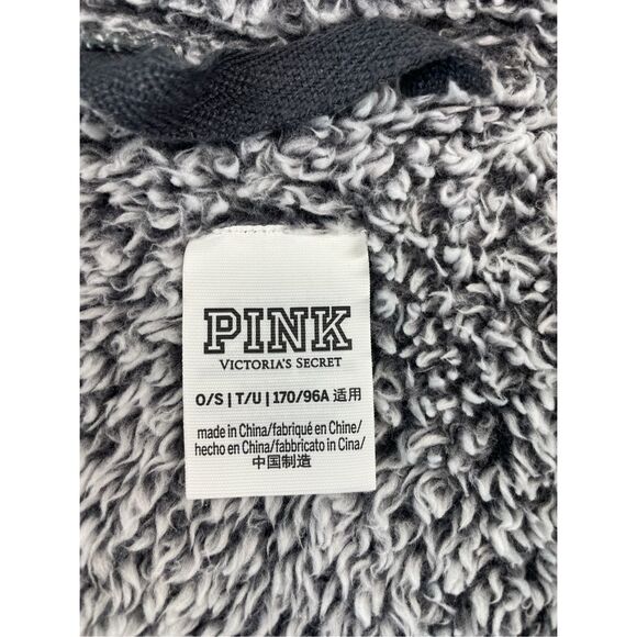 Victoria's Secret PINK Sherpa Hooded Open Front Cardigan Womens Gray Cozy Lounge - Picture 2 of 8